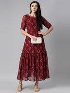 Souchii Floral Printed Boat Neck Chiffon Maxi Dress - Distacart