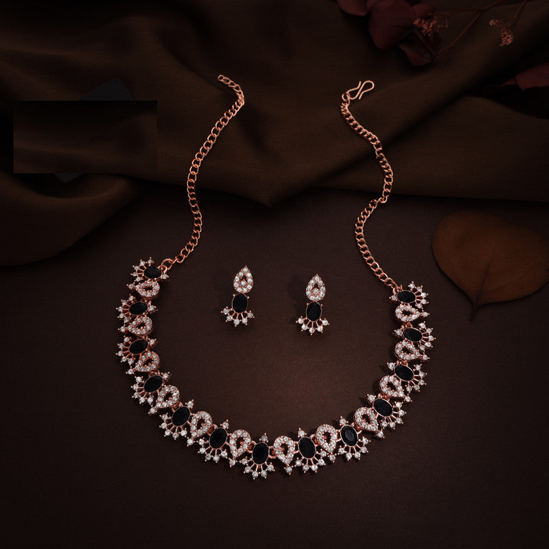 Tehzeeb Creations Black Colour Ad Studded Necklace Jewellery Set With Matching Earrings For Women And Girls