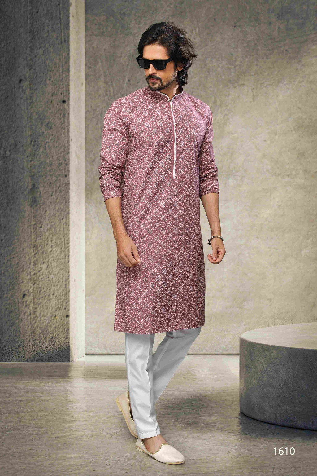 Raivat Ethnic Cotton Printed Work Kurta Pajama In Dusty Pink Colour