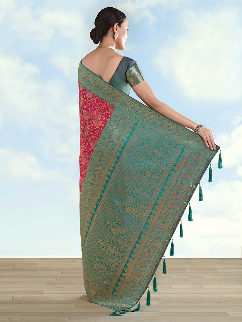 Monjolika Fashion Rani Pink Banarasi Silk Saree With Traditional Paisley Weaves - Distacart