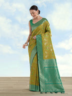 Monjolika Fashion Lemon Green Banarasi Silk Saree With Traditional Paisley Weaves - Distacart