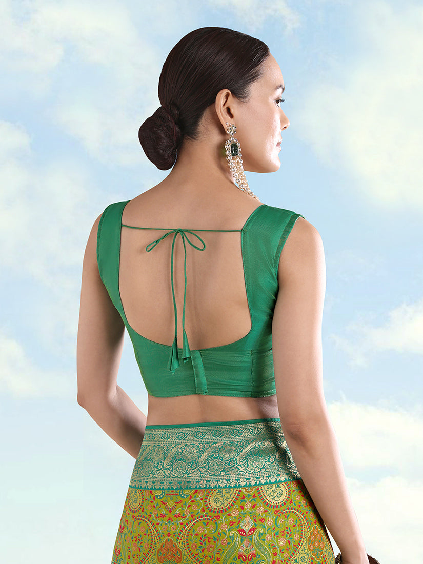 Monjolika Fashion Lemon Green Banarasi Silk Saree With Traditional Paisley Weaves - Distacart