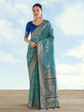 Monjolika Fashion Turquoise Banarasi Silk Saree With Traditional Paisley Weaves - Distacart