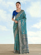 Monjolika Fashion Turquoise Banarasi Silk Saree With Traditional Paisley Weaves - Distacart
