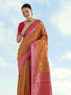 Monjolika Fashion Mustard Banarasi Silk Saree With Traditional Paisley Weaves - Distacart