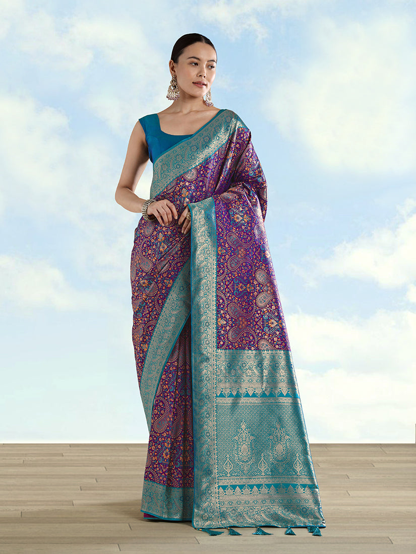 Monjolika Fashion Purple Banarasi Silk Saree With Traditional Paisley Weaves - Distacart