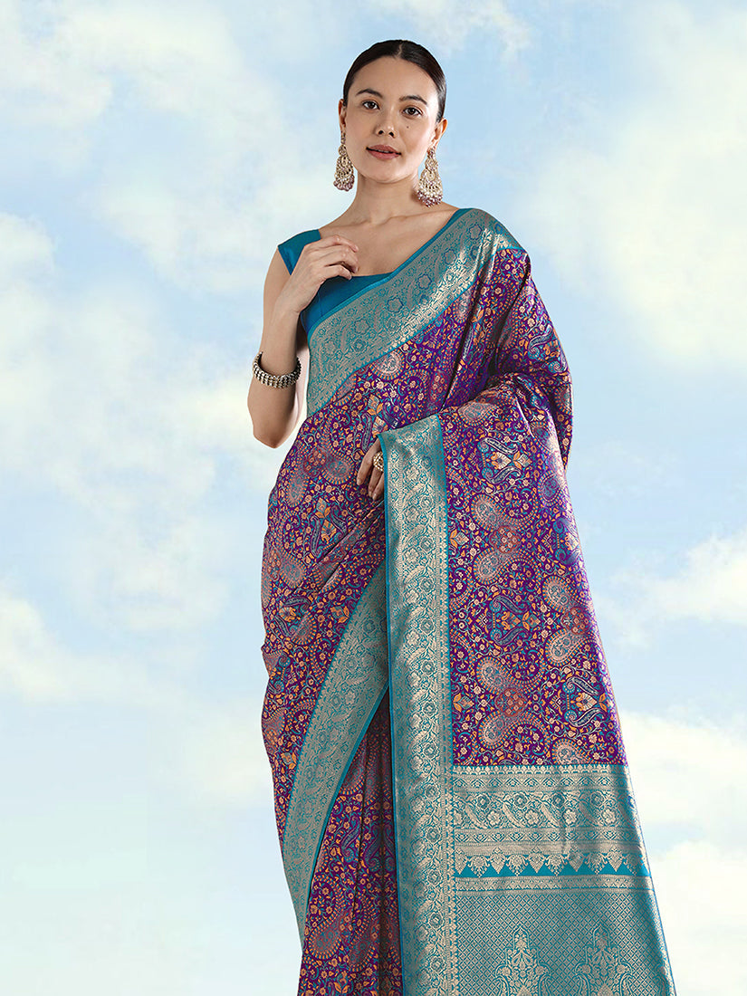 Monjolika Fashion Purple Banarasi Silk Saree With Traditional Paisley Weaves - Distacart