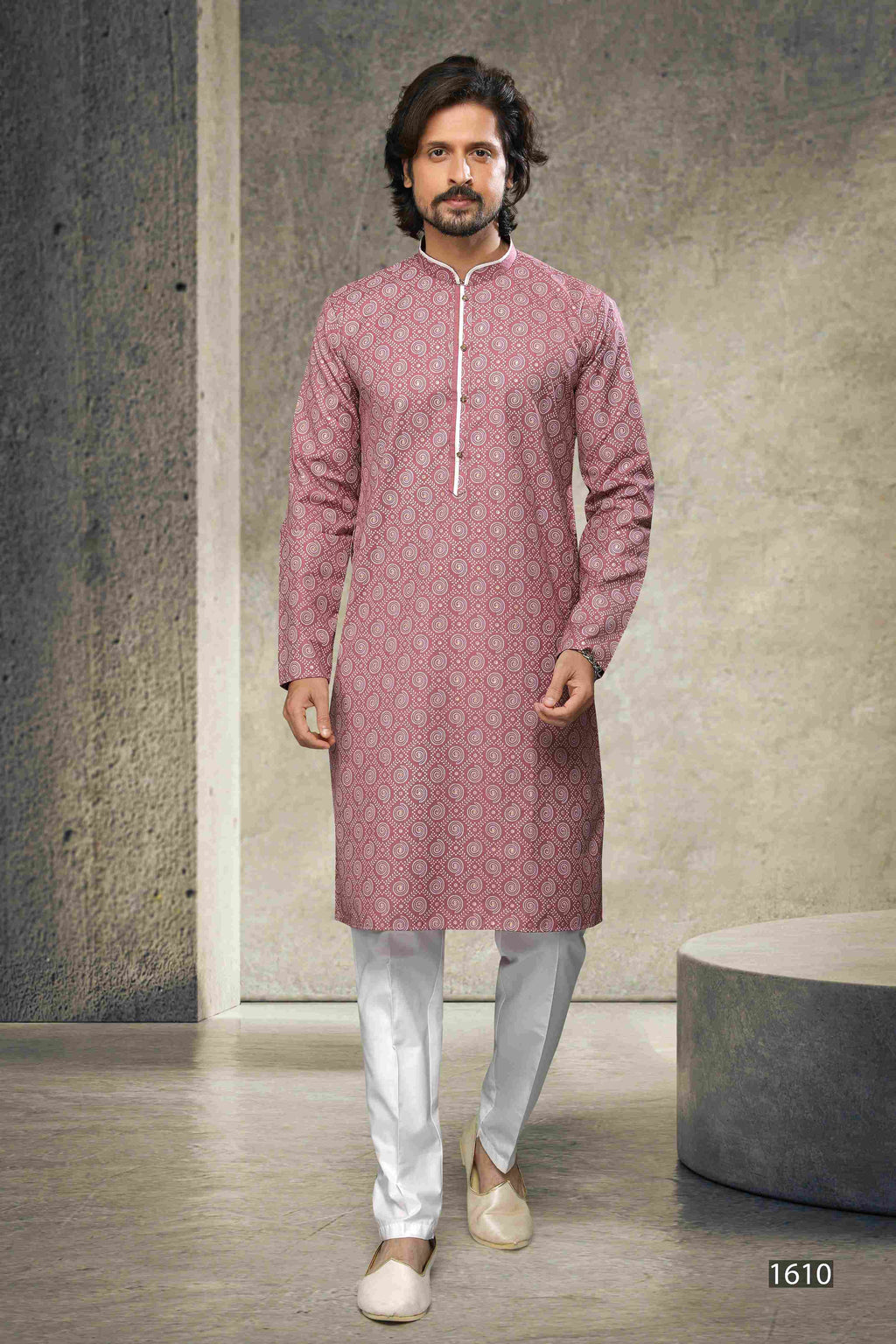 Raivat Ethnic Cotton Printed Work Kurta Pajama In Dusty Pink Colour