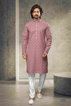 Raivat Ethnic Cotton Printed Work Kurta Pajama In Dusty Pink Colour