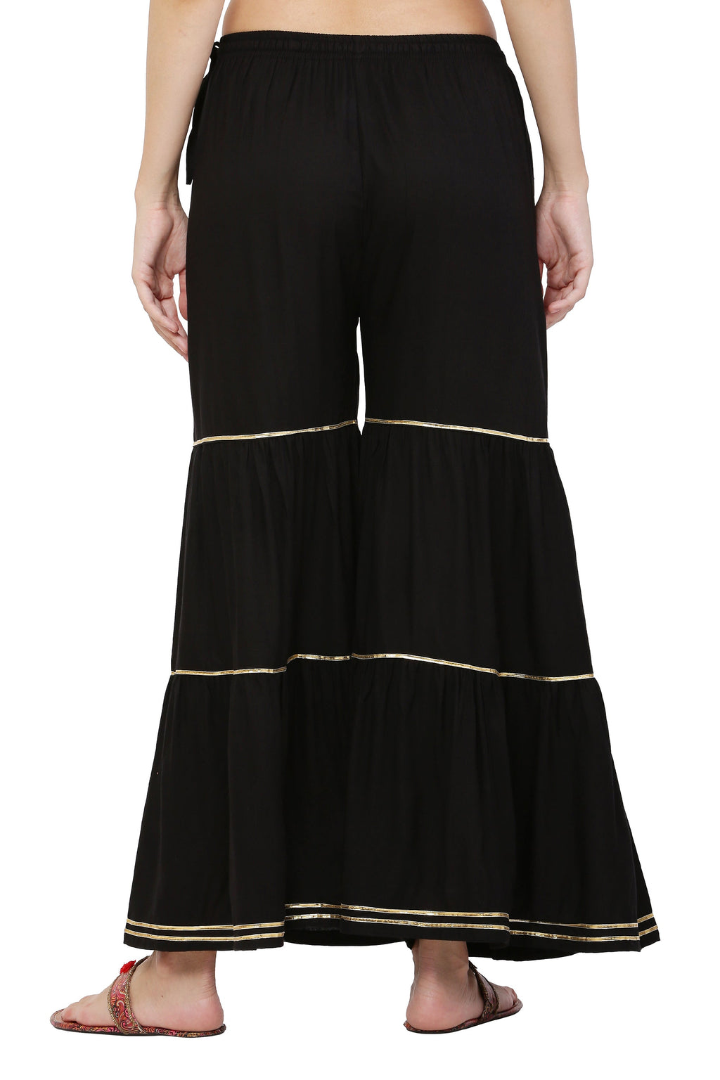 PAVONINE Black Color 3-Panels Golden Gota Flared Sharara For Women - Distacart