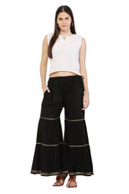 PAVONINE Black Color 3-Panels Golden Gota Flared Sharara For Women - Distacart