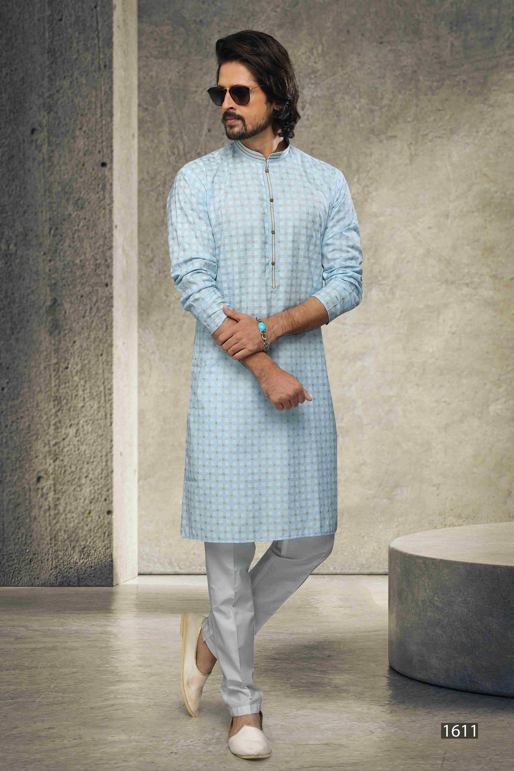 Raivat Ethnic Cotton Printed Work Kurta Pajama In Sky Blue Colour
