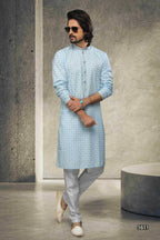 Raivat Ethnic Cotton Printed Work Kurta Pajama In Sky Blue Colour