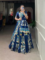 Lorenvalley Fashion Blue Rayon With Printed Silk Lehenga Choli with Dupatta