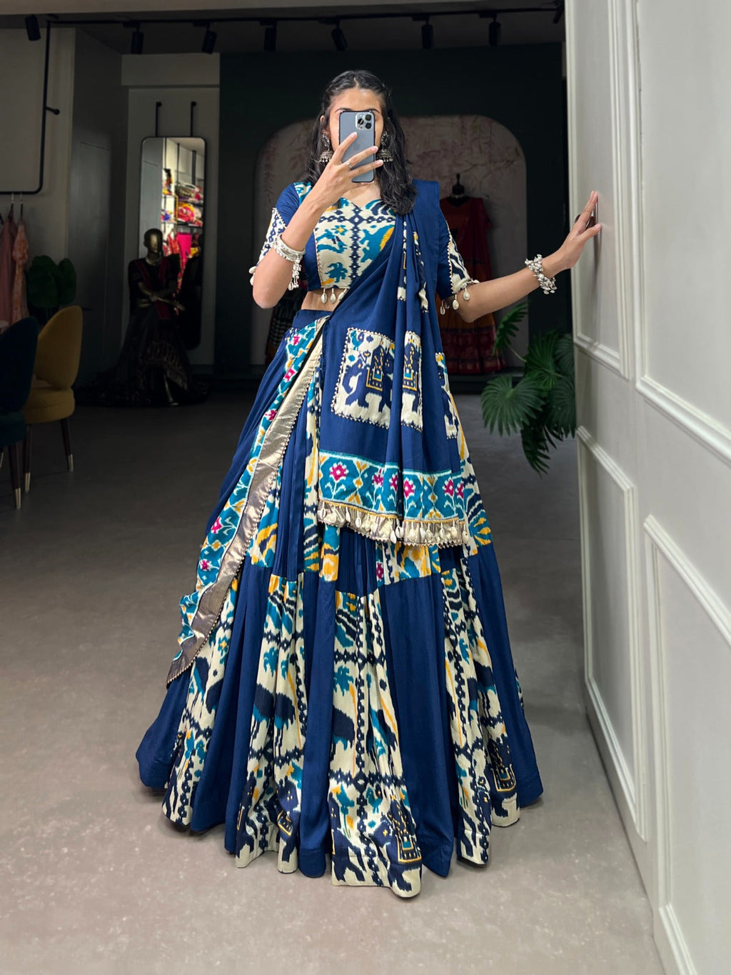 Lorenvalley Fashion Blue Rayon With Printed Silk Lehenga Choli with Dupatta