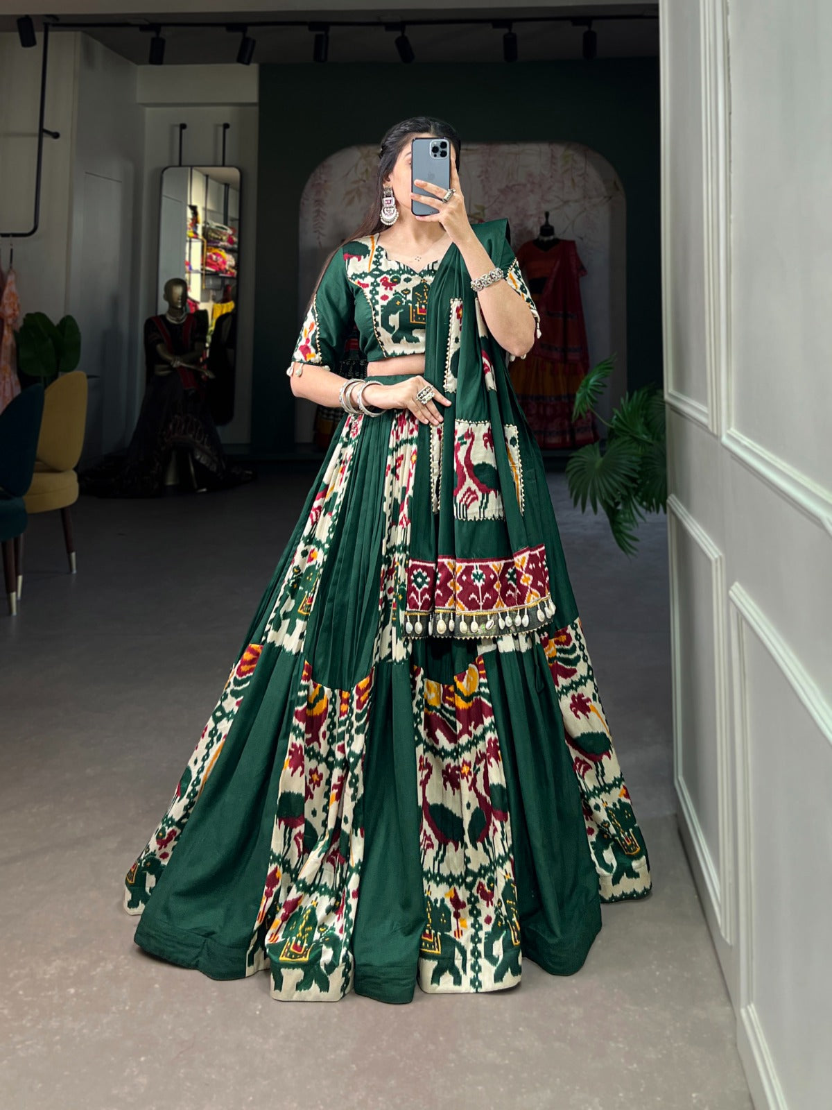 Lorenvalley Fashion Green Rayon With Printed Silk Lehenga Choli with Dupatta