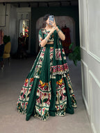 Lorenvalley Fashion Green Rayon With Printed Silk Lehenga Choli with Dupatta