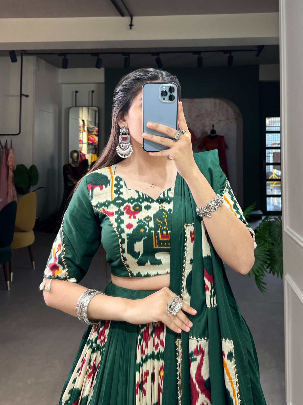 Lorenvalley Fashion Green Rayon With Printed Silk Lehenga Choli with Dupatta