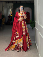 Lorenvalley Fashion Maroon Rayon With Printed Silk Lehenga Choli with Dupatta