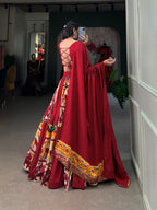 Lorenvalley Fashion Maroon Rayon With Printed Silk Lehenga Choli with Dupatta