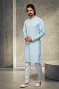 Raivat Ethnic Cotton Printed Work Kurta Pajama In Sky Blue Colour