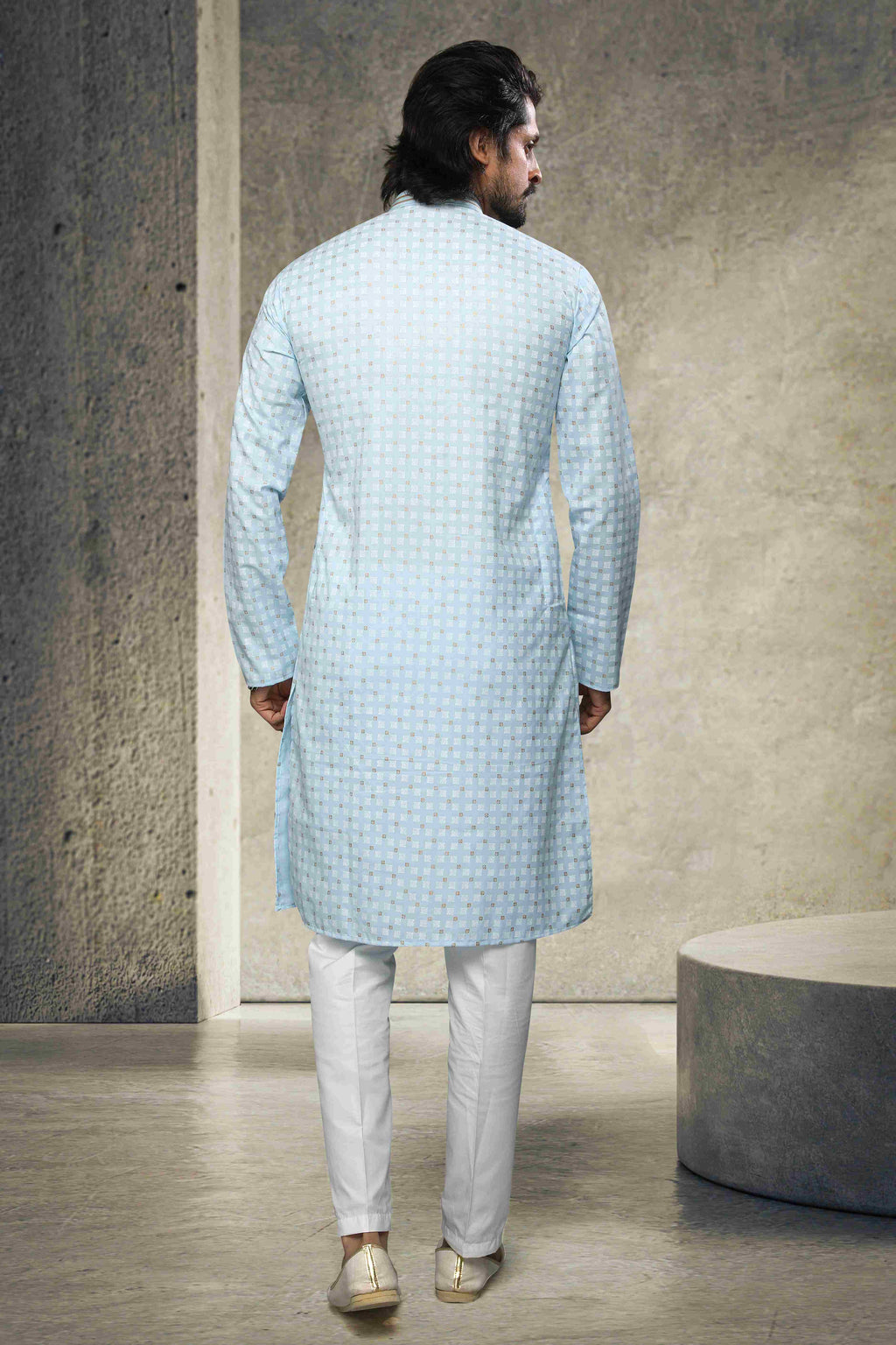 Raivat Ethnic Cotton Printed Work Kurta Pajama In Sky Blue Colour