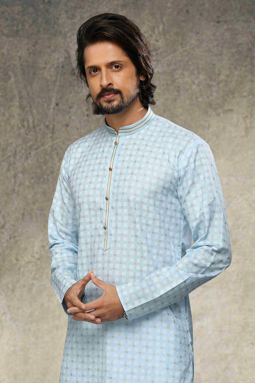 Raivat Ethnic Cotton Printed Work Kurta Pajama In Sky Blue Colour