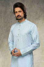 Raivat Ethnic Cotton Printed Work Kurta Pajama In Sky Blue Colour