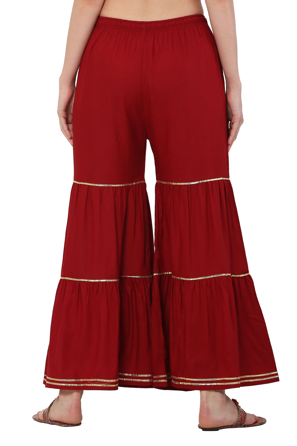 PAVONINE Maroon Color 3-Panels Golden Gota Flared Sharara For Women - Distacart
