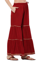 PAVONINE Maroon Color 3-Panels Golden Gota Flared Sharara For Women - Distacart