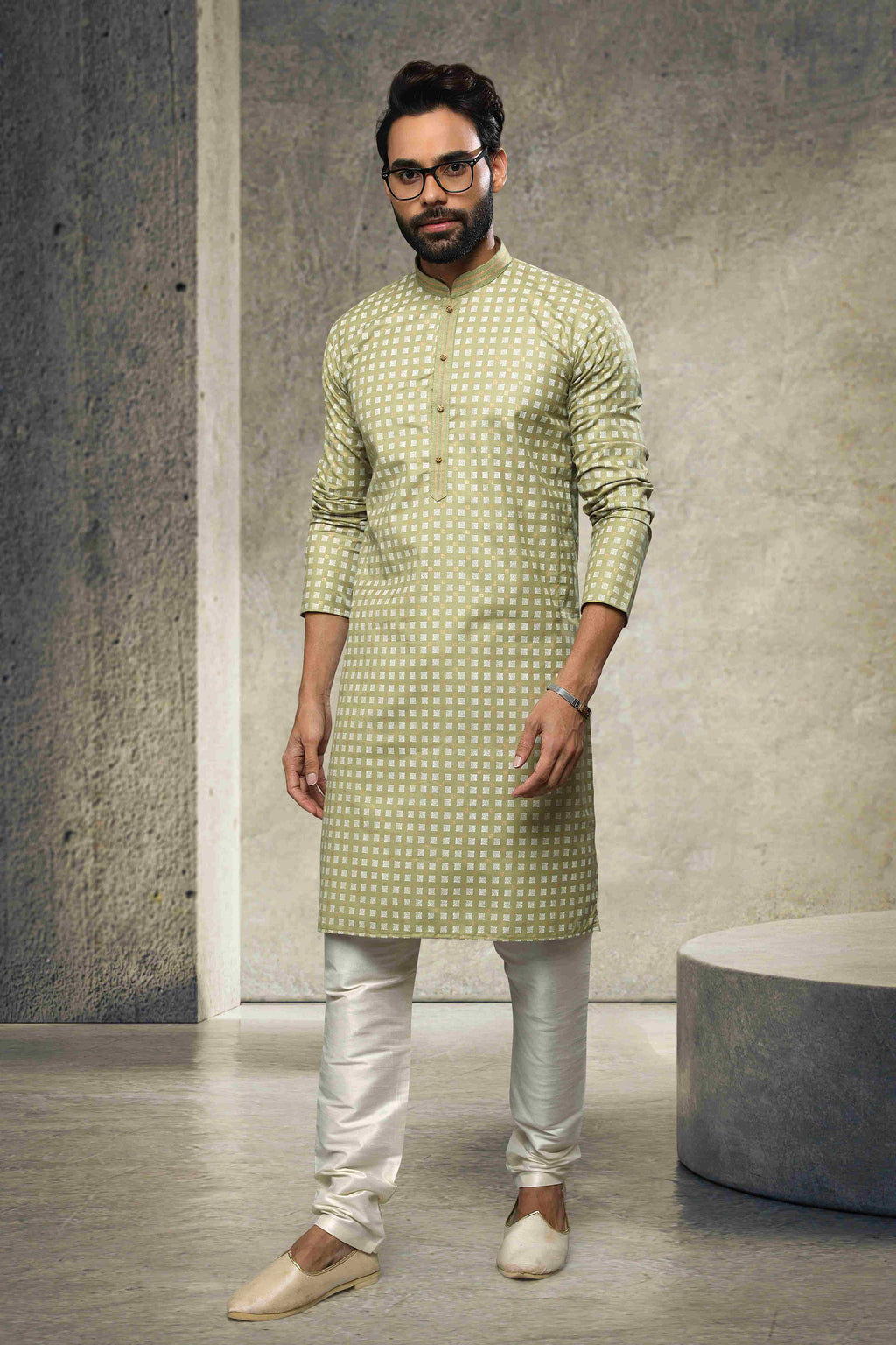 Raivat Ethnic Cotton Printed Work Kurta Pajama In Light Green Colour