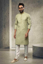 Raivat Ethnic Cotton Printed Work Kurta Pajama In Light Green Colour