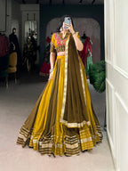 Lorenvalley Mustard Pure Rayon Sequins Lace With Gota Patti Lace Touch Up Lehenga Choli with Dupatta
