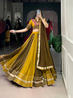 Lorenvalley Mustard Pure Rayon Sequins Lace With Gota Patti Lace Touch Up Lehenga Choli with Dupatta