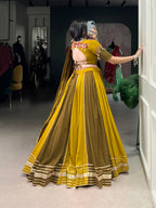 Lorenvalley Mustard Pure Rayon Sequins Lace With Gota Patti Lace Touch Up Lehenga Choli with Dupatta