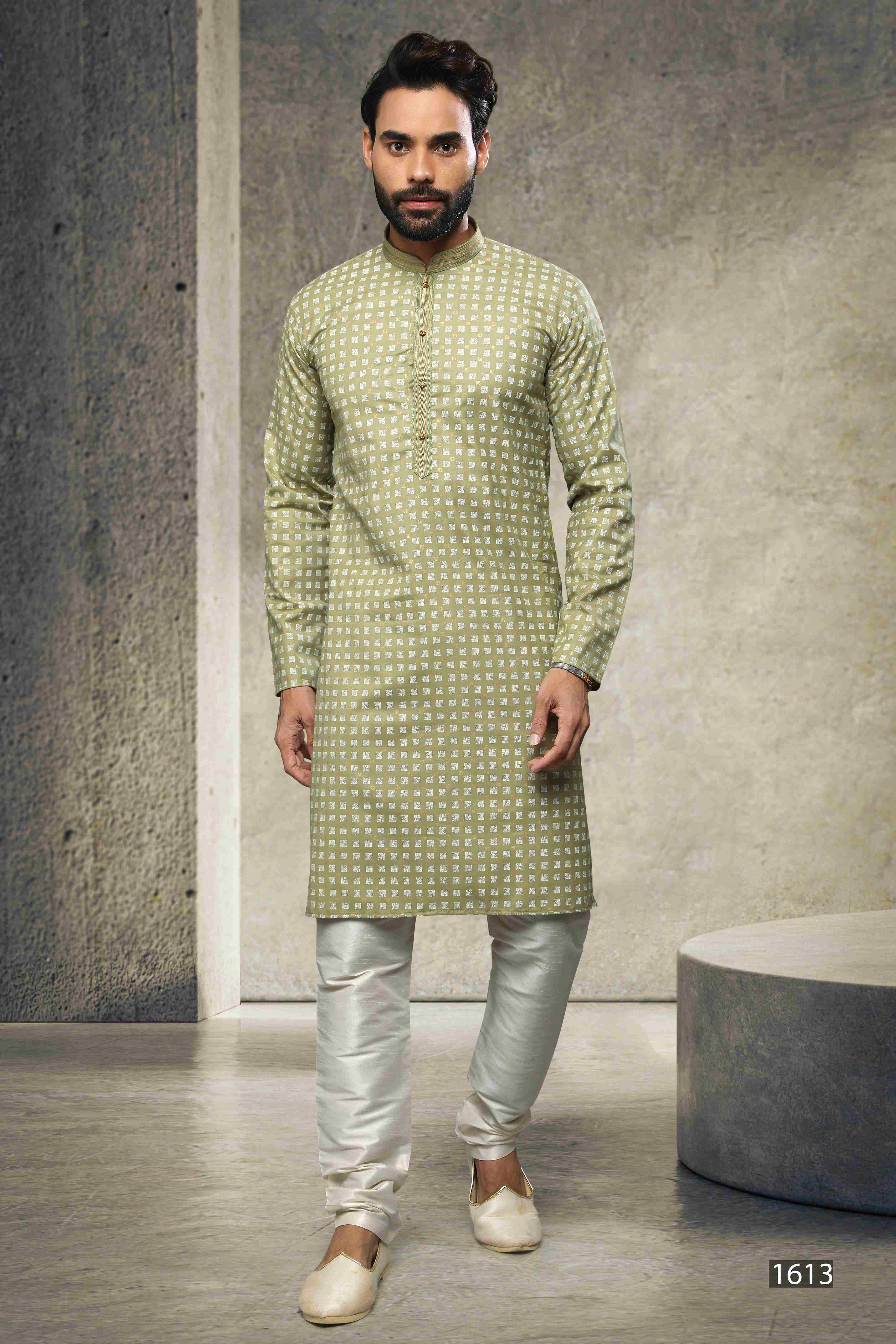 Raivat Ethnic Cotton Printed Work Kurta Pajama In Light Green Colour