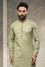 Raivat Ethnic Cotton Printed Work Kurta Pajama In Light Green Colour