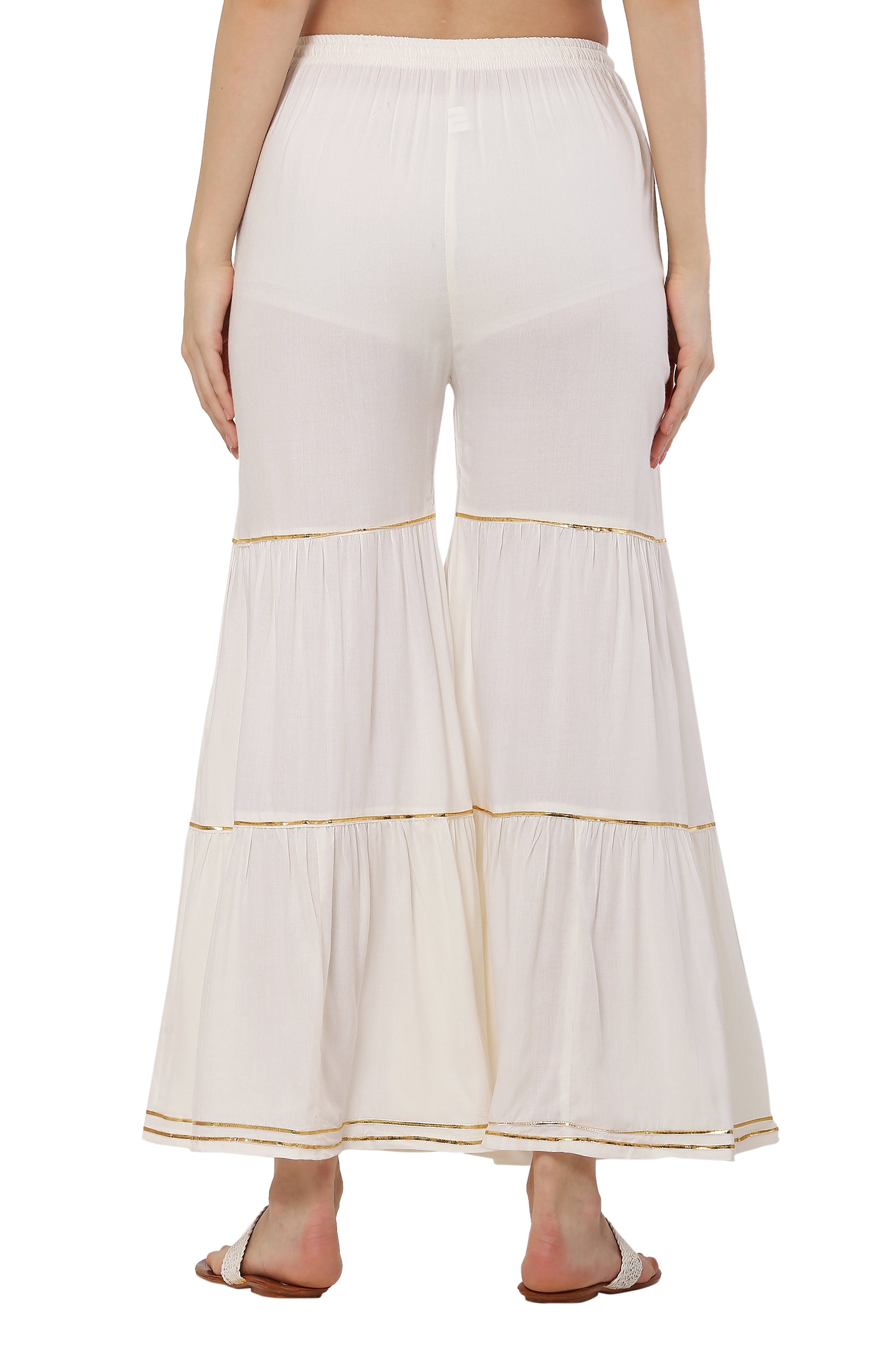 PAVONINE Off White Color 3-Panels Golden Gota Flared Sharara For Women - Distacart