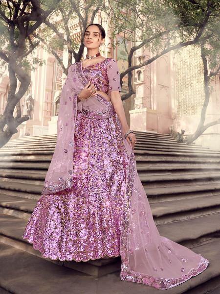 Myra Lilac Soft Net Heavy Embroidered Lehenga