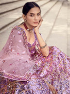 Myra Lilac Soft Net Heavy Embroidered Lehenga