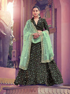 Myra Black Heavy Embroidered Fur Lehenga