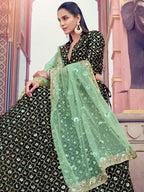 Myra Black Heavy Embroidered Fur Lehenga