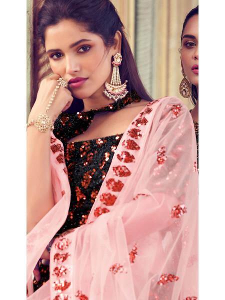 Myra Black Heavy Embroidered Fur Lehenga