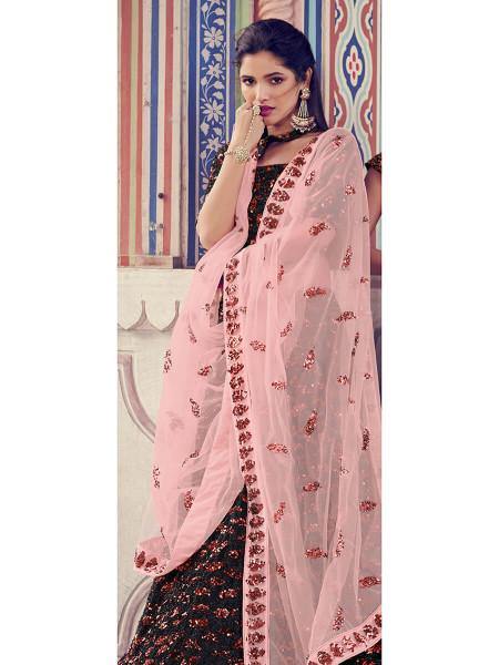 Myra Black Heavy Embroidered Fur Lehenga