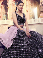 Myra Black Heavy Embroidered Fur Lehenga
