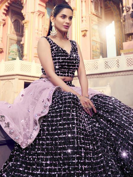 Myra Black Heavy Embroidered Fur Lehenga