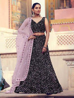 Myra Black Heavy Embroidered Fur Lehenga