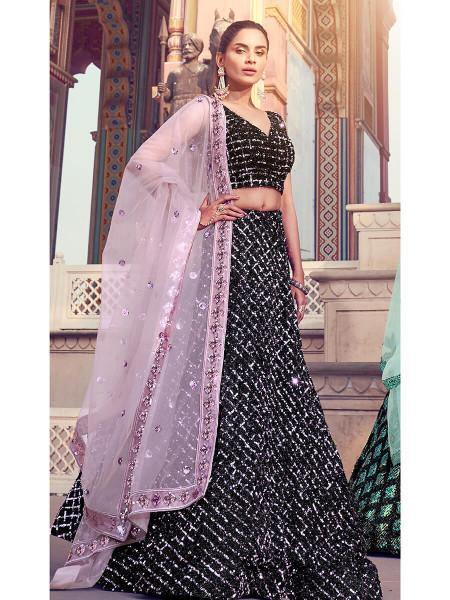 Myra Black Heavy Embroidered Fur Lehenga