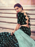 Myra Black Heavy Embroidered Fur Lehenga
