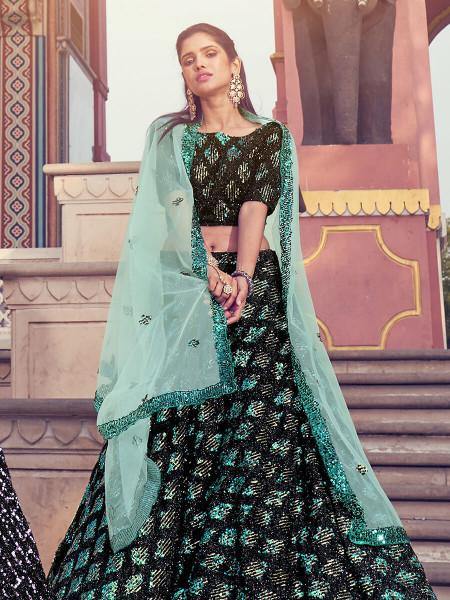 Myra Black Heavy Embroidered Fur Lehenga
